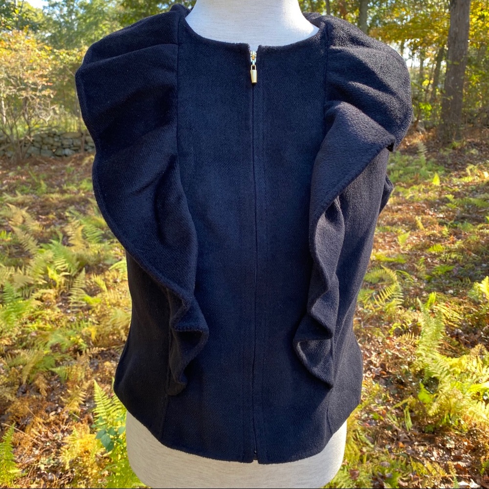 ST. JOHN SWEATER SLEEVELESS CARDIGAN BLACK ZIP FRONT No Size Tag SMALL FIT
